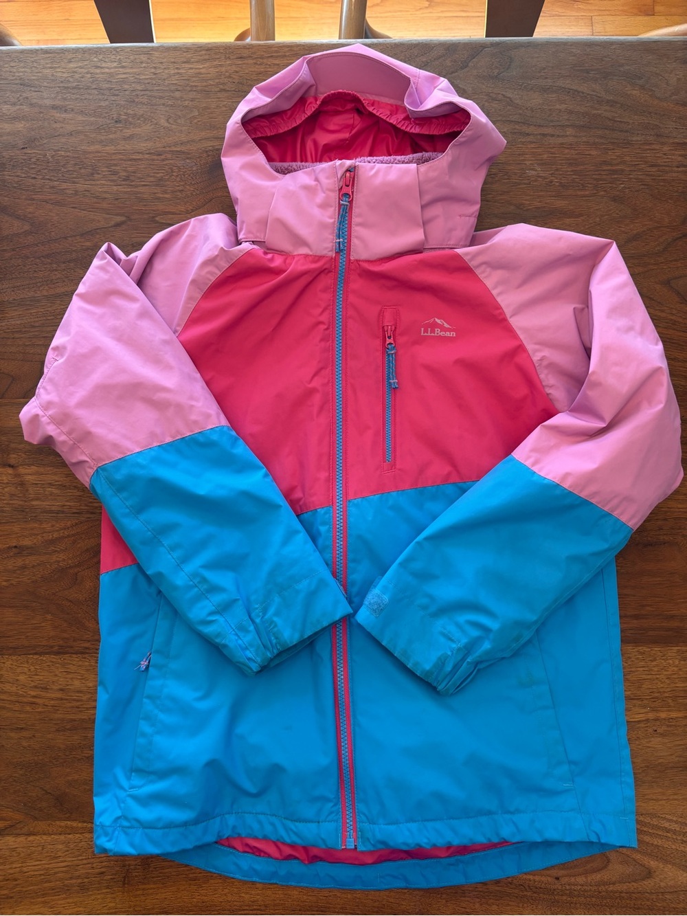 L.L. Bean Colorblock Pink, Hot Pink & Blue Kids' Fleece-Lined 3-in-1 Jacket